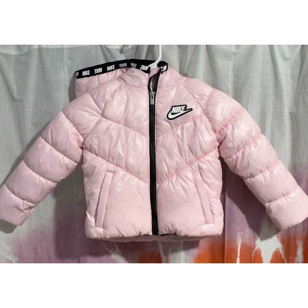 Nike Little Girls Toddler Chevron Hooded Puffer Jacket Pink 2T Full Zip Swoosh